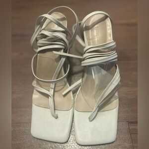 Off-White Lace-Up Square Toe Heeled Sandals